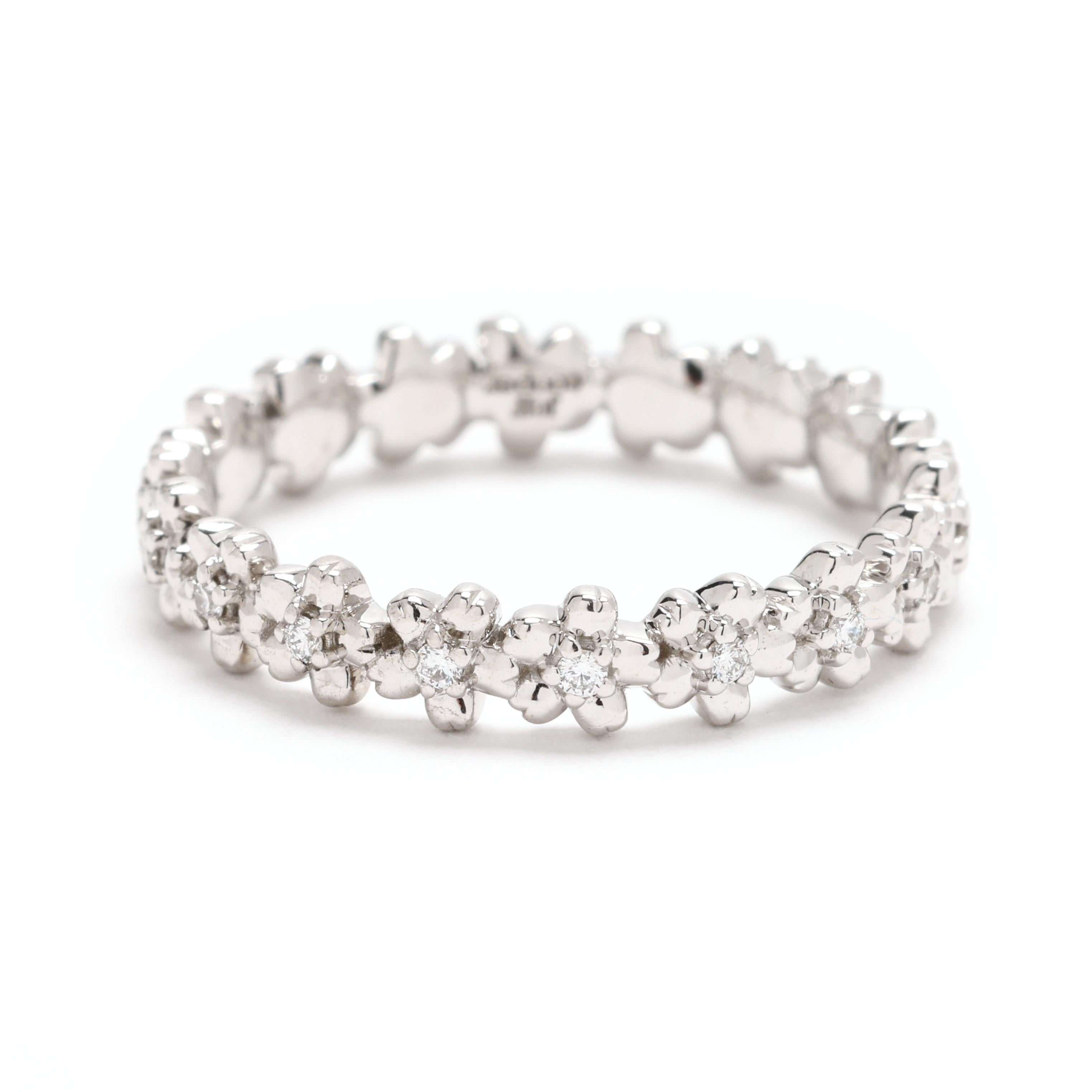 Round Cut 0.10ctw Diamond Flower Band Ring, 14k White Gold, Ring Size 6