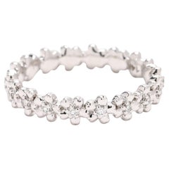 0.10ctw Diamond Flower Band Ring, 14k White Gold, Ring Size 6
