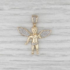 0.10ctw Diamond Guardian Angel Cheurb Pendant 10k Yellow Gold