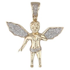 0.10ctw Diamond Guardian Angel Cheurb Pendant 10k Yellow Gold