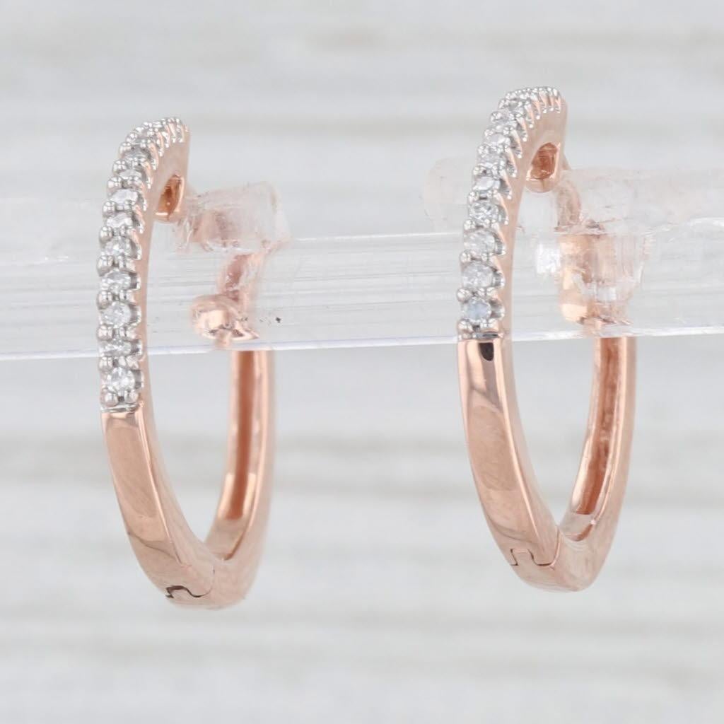 Single Cut 0.10ctw Diamond Hoop Earrings 10k Rose Gold Snap Top Round Hoops For Sale