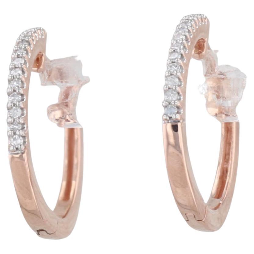 0.10ctw Diamond Hoop Earrings 10k Rose Gold Snap Top Round Hoops For Sale