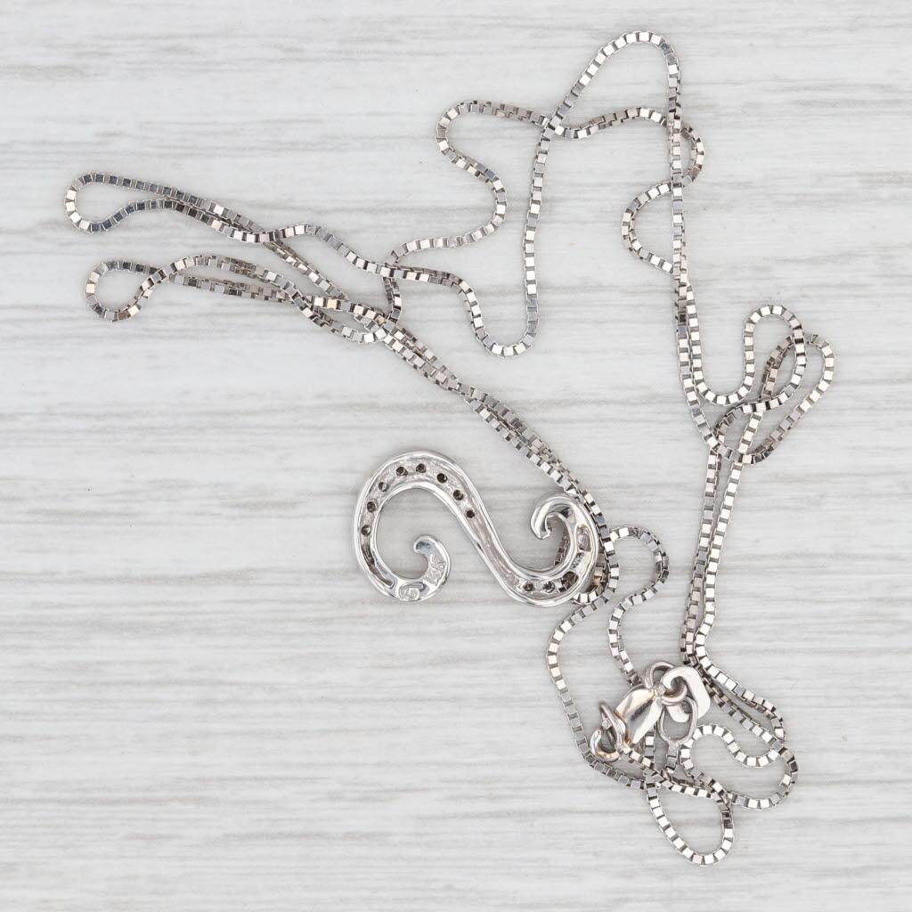Round Cut 0.10ctw Diamond Letter S Pendant Necklace 14k White Gold 20.25