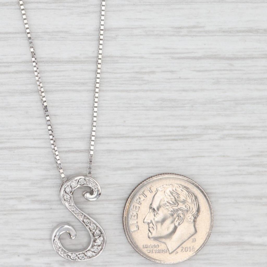 0.10ctw Diamond Letter S Pendant Necklace 14k White Gold 20.25