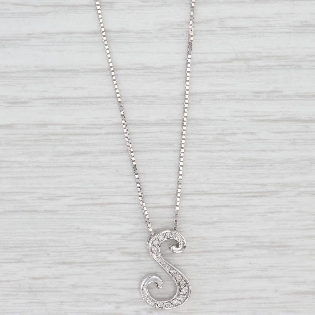 0.10ctw Diamond Letter S Pendant Necklace 14k White Gold 20.25" Box Chain For Sale