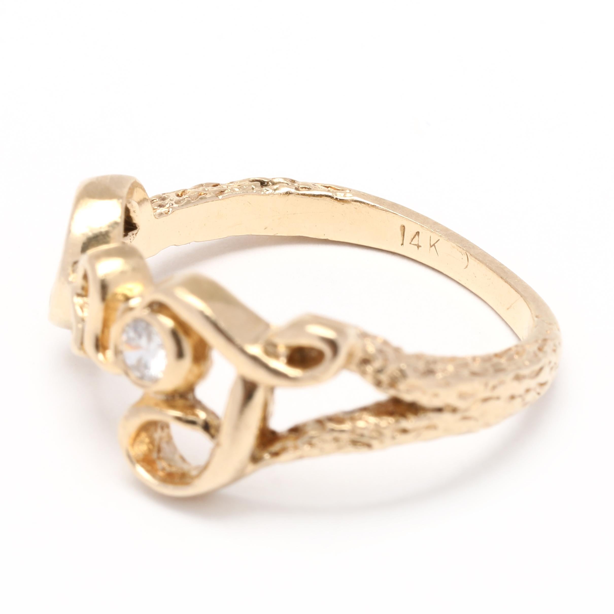 Brilliant Cut 0.10ctw Diamond Love Ring, 14K Yellow Gold, Ring, Cursive Love Ring For Sale