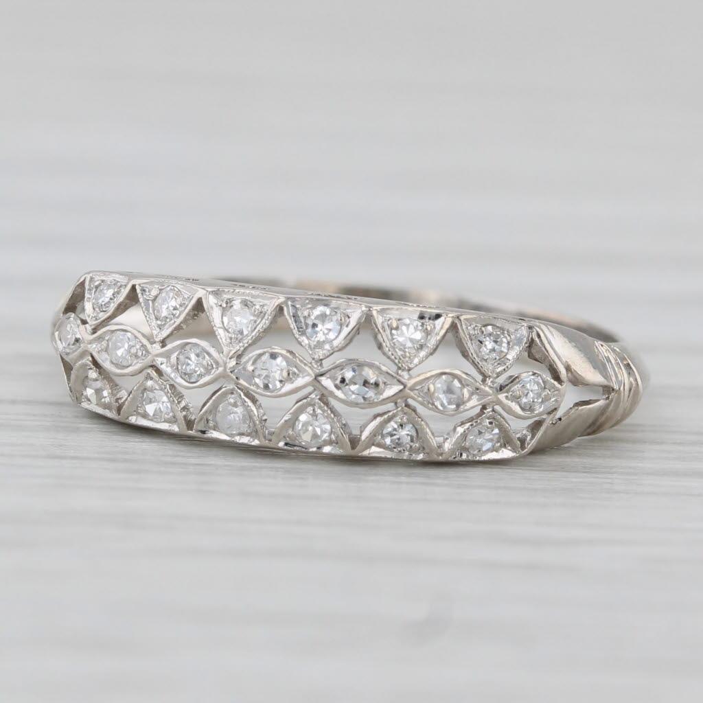0.10ctw Diamond Openwork Ring 900 Platinum Size 5 Band Wedding Stackable