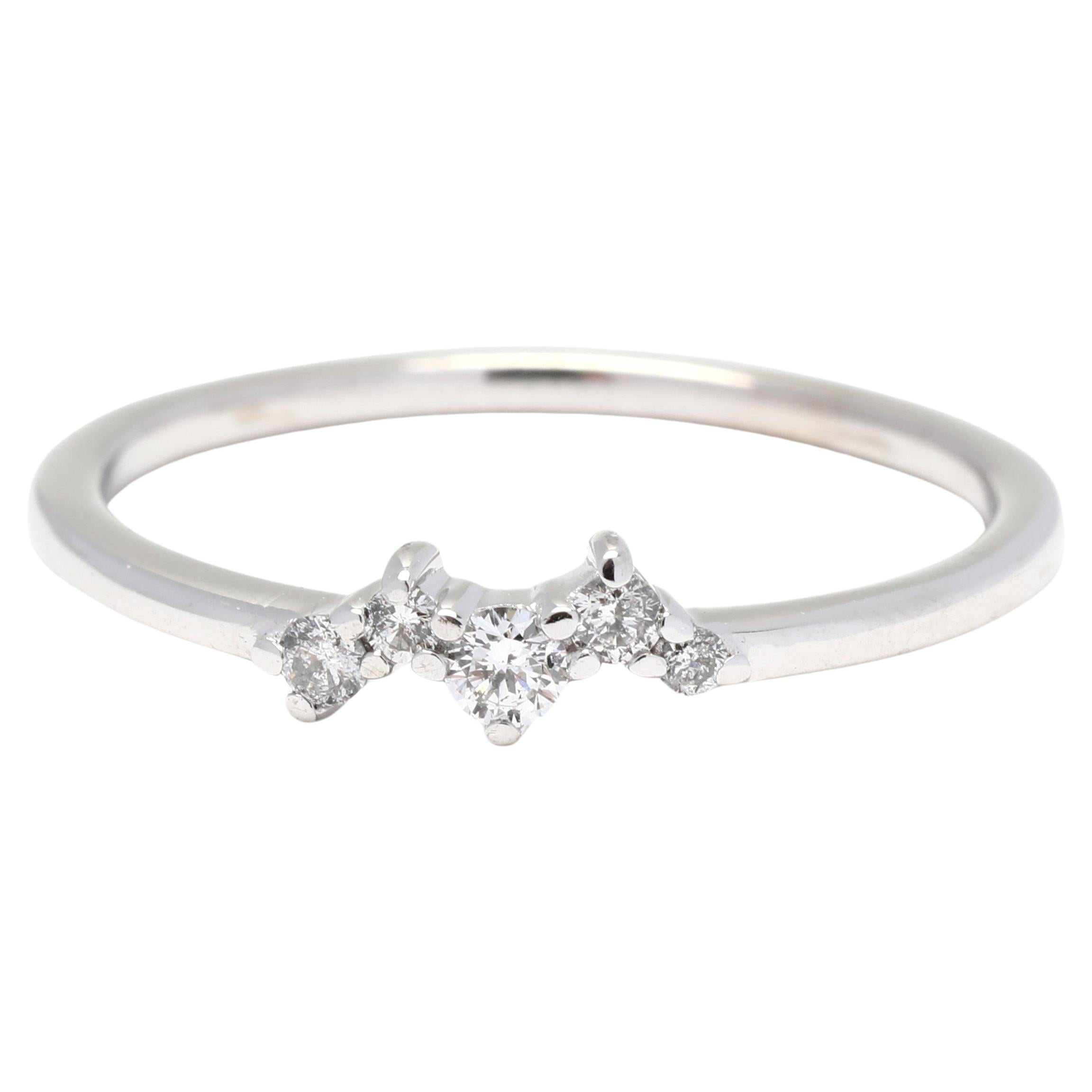 0.10ctw Diamond Scattered Band, 10K White Gold, Ring Size 6.75, Dainty Ring For Sale