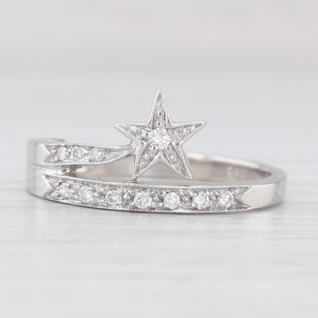 0.10ctw Diamond Shooting Star Ring 14k White Gold Size 8.5 Stackable en Bueno estado para la venta en McLeansville, NC