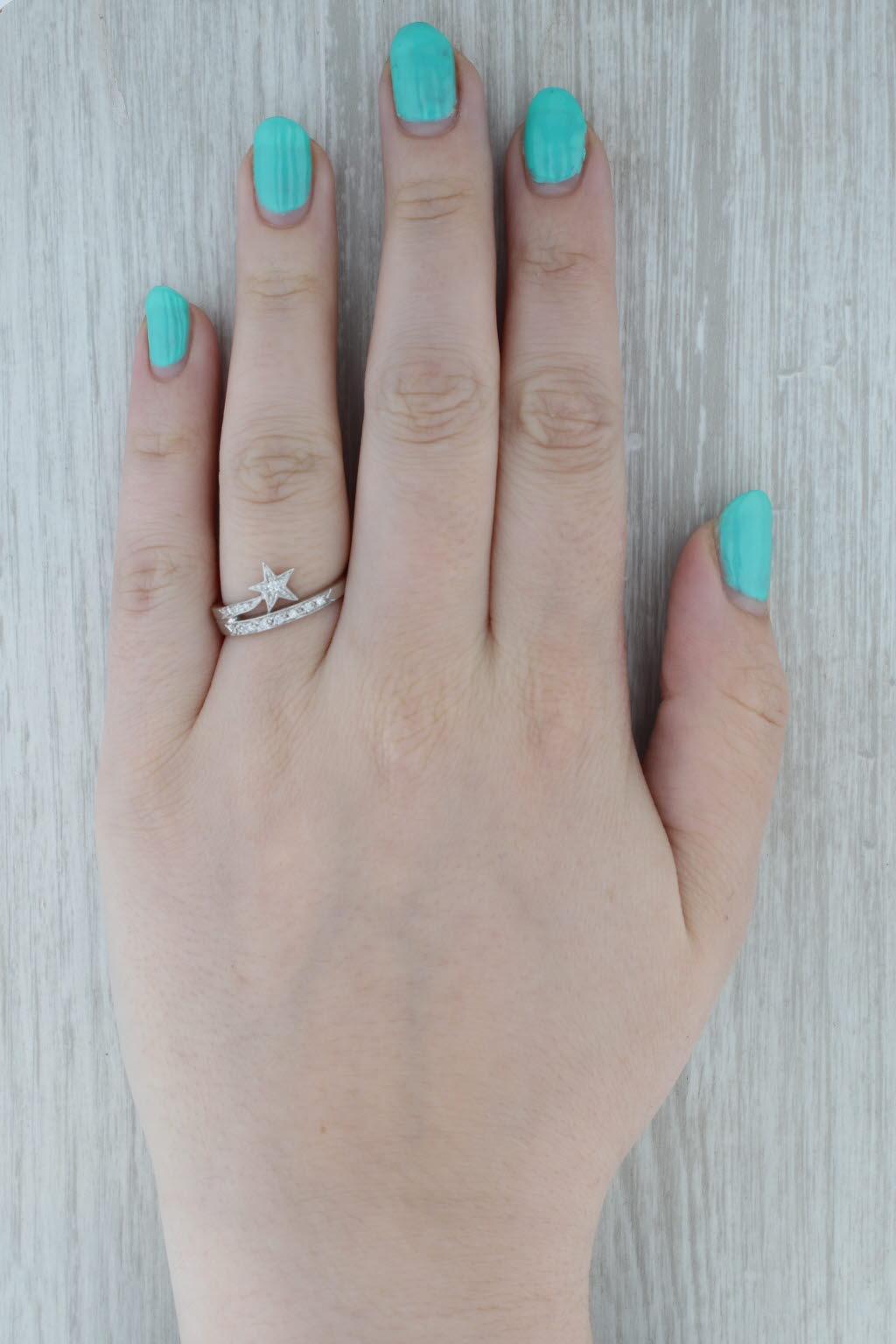 0.10ctw Diamond Shooting Star Ring 14k White Gold Size 8.5 Stackable en venta 3