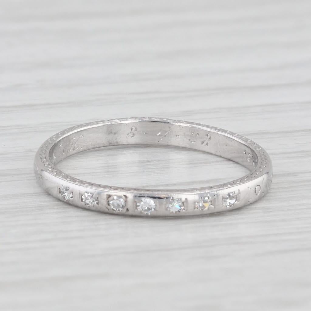 0.10ctw Diamond Wedding Band 18k Gold Size 7.75 Stackable Ring Art Deco 1920s For Sale 1