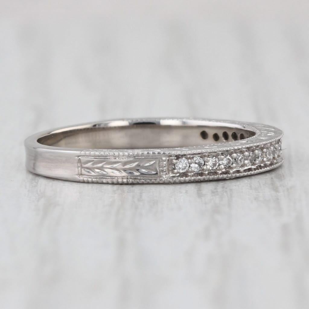 Women's or Men's 0.10ctw Diamond Wheat Etched Wedding Band 14k White Gold Size 7 Stackable Ring For Sale