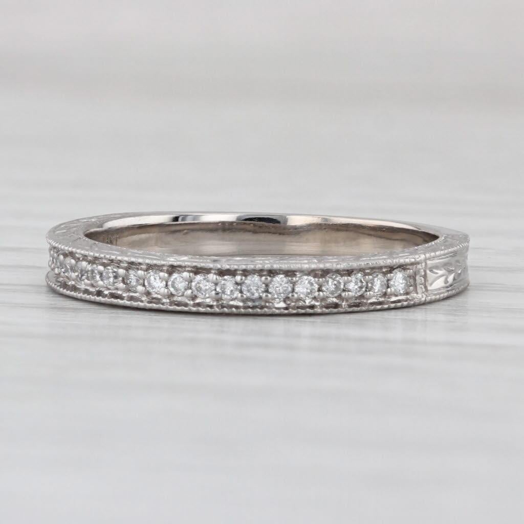 0.10ctw Diamond Wheat Etched Wedding Band 14k White Gold Size 7 Stackable Ring For Sale 1