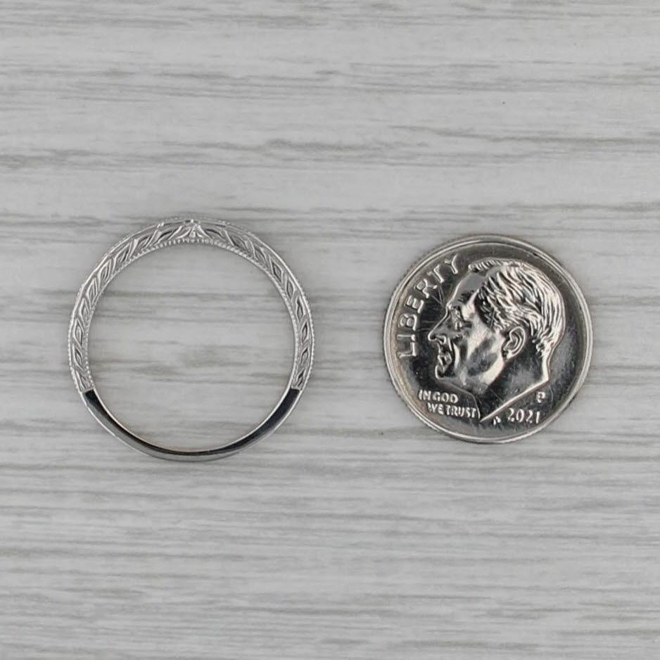 0.10ctw Diamond Wheat Etched Wedding Band 14k White Gold Size 7 Stackable Ring For Sale 2