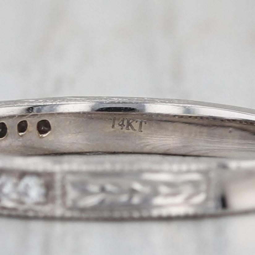 0.10ctw Diamond Wheat Etched Wedding Band 14k White Gold Size 7 Stackable Ring For Sale 3