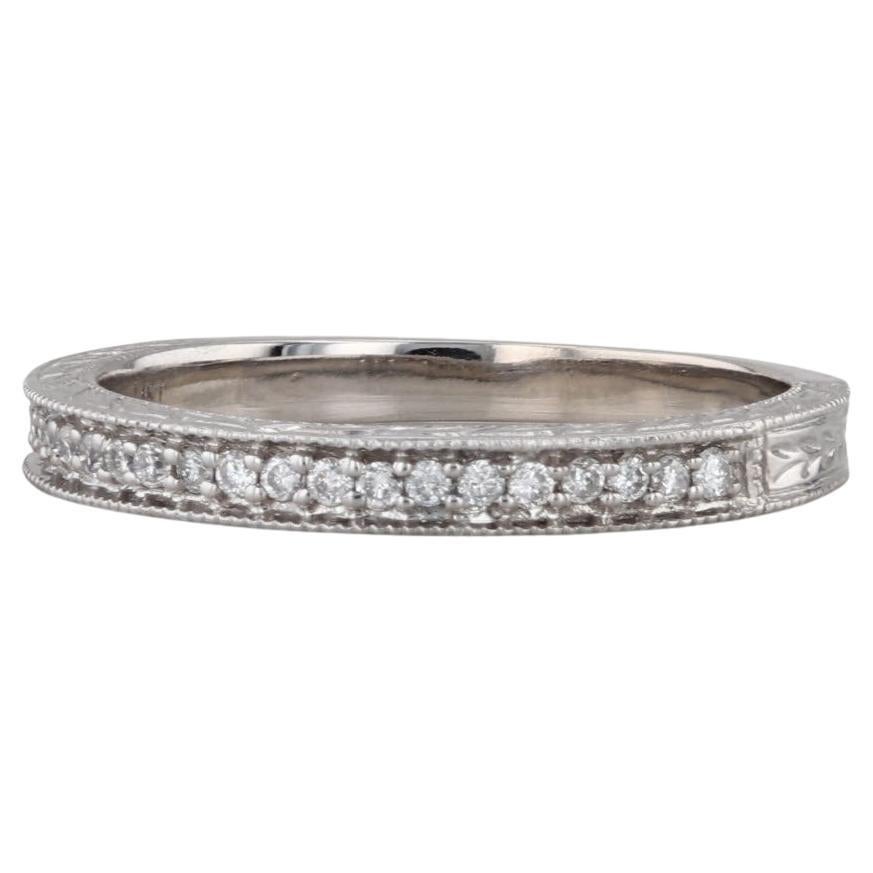 0.10ctw Diamond Wheat Etched Wedding Band 14k White Gold Size 7 Stackable Ring