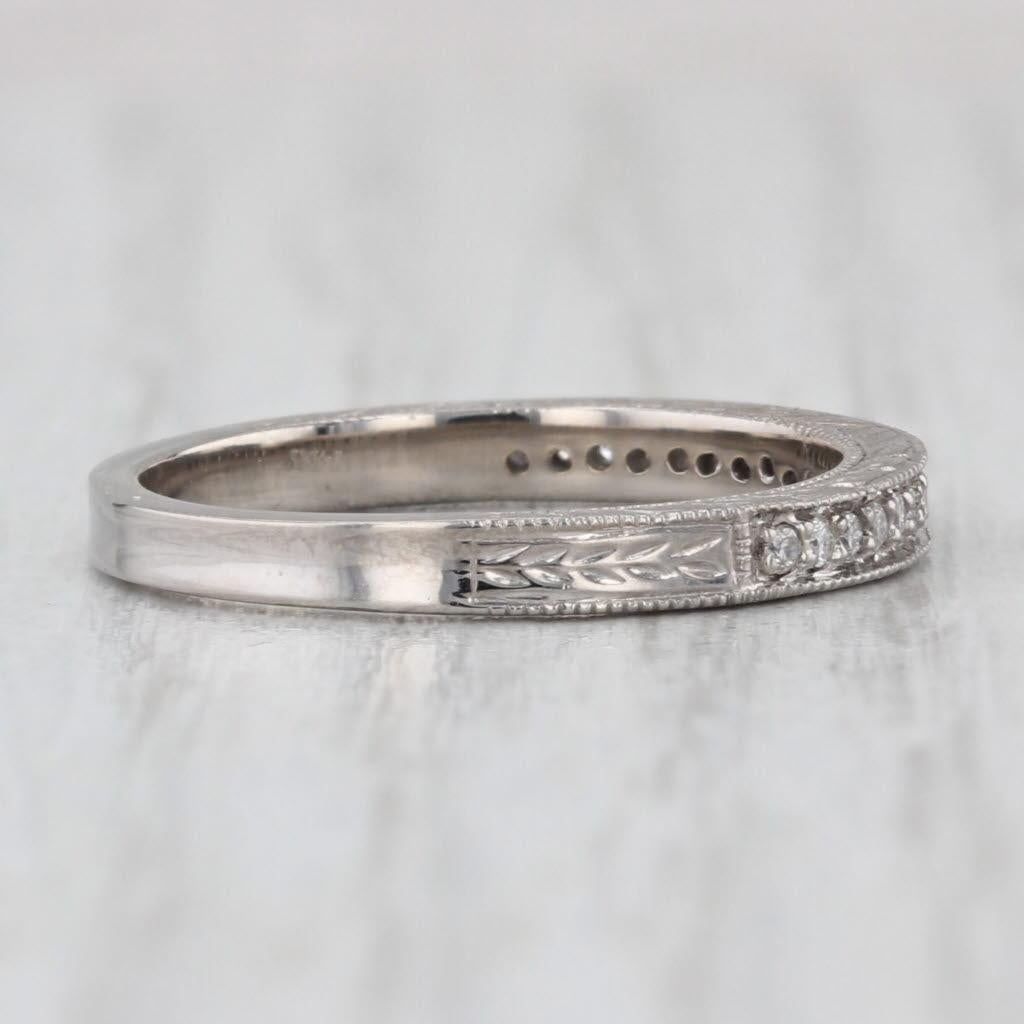Women's or Men's 0.10ctw Diamond Wheat Etched Wedding Ring 14k White Gold Size 7 Stackable Band For Sale