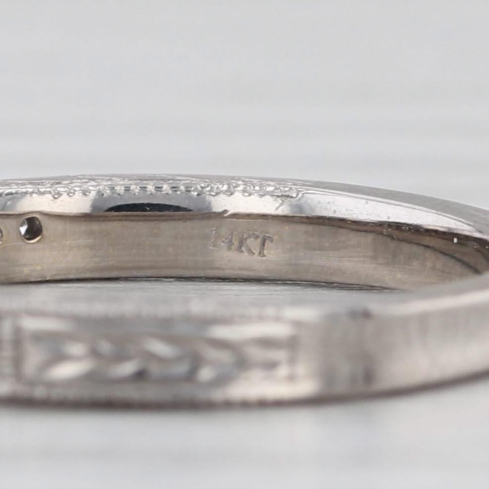 0.10ctw Diamond Wheat Etched Wedding Ring 14k White Gold Size 7 Stackable Band For Sale 3