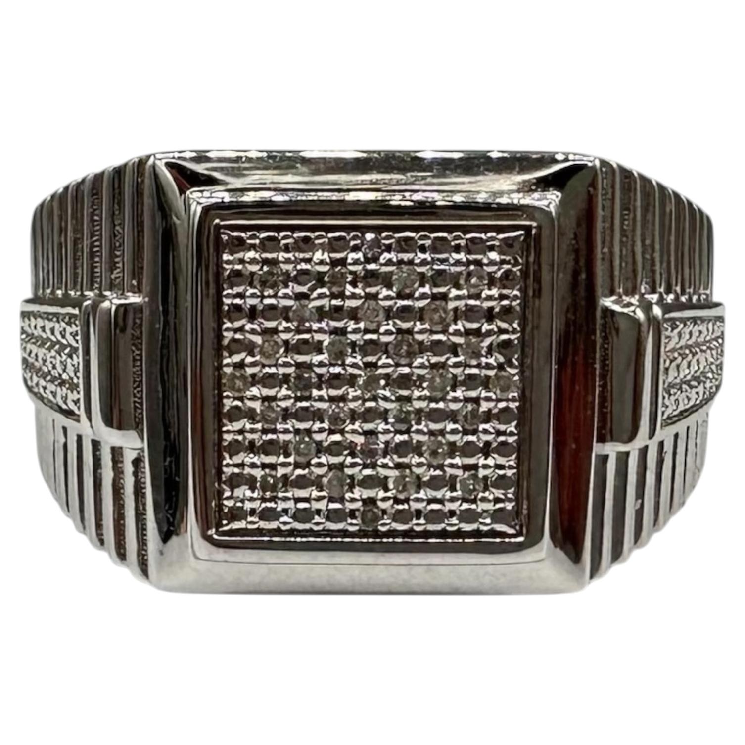 0.10ctw Mens Diamond Ring Sterling Silver Size 10.5