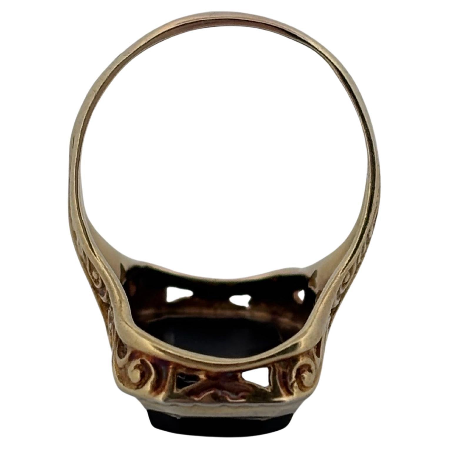 0,10ctw Rundschliff Diamant 14K Gelbgold Rechteckig Schwarz Onyx Ring im Angebot 2