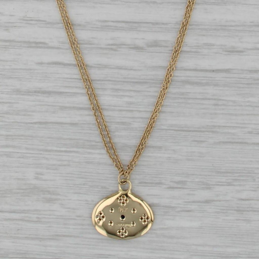 Taglio rotondo Collana con ciondolo di diamanti e zaffiri da 0,10 ctw in oro giallo 18 carati con catena a cavo da 16,25