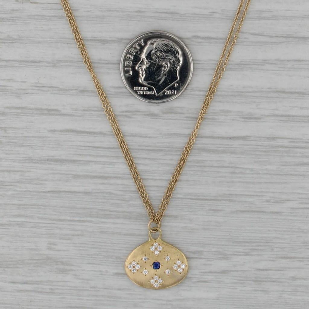 Collana con ciondolo di diamanti e zaffiri da 0,10 ctw in oro giallo 18 carati con catena a cavo da 16,25