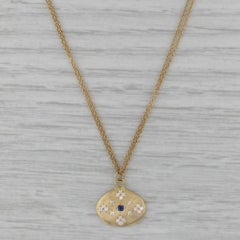 0.10ctw Sapphire Diamond Pendant Necklace 18k Yellow Gold 16.25" Cable Chain