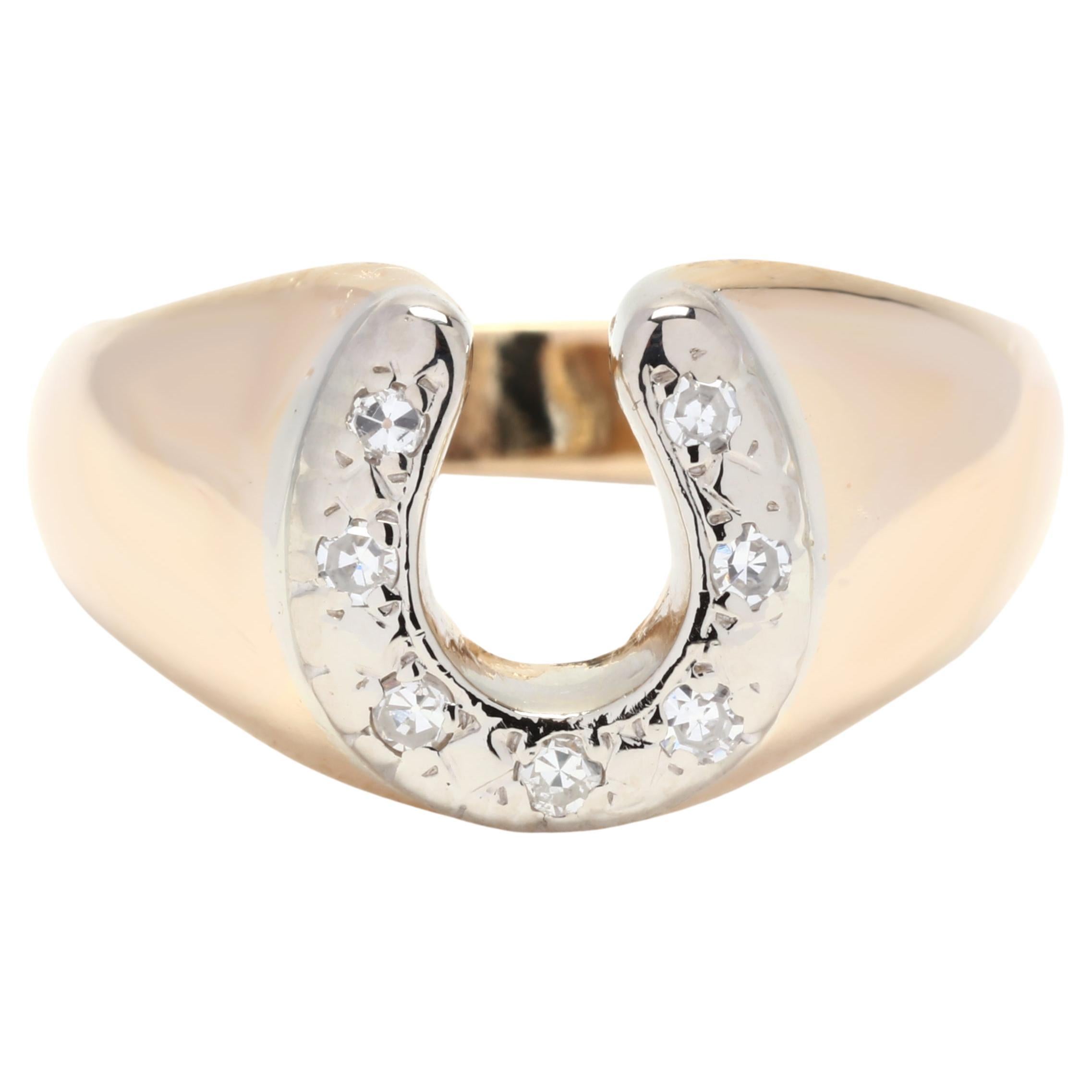 0.10ctw Vintage Diamond Horseshoe Ring, 14K Yellow Gold, Ring Size 6.5, Diamond 