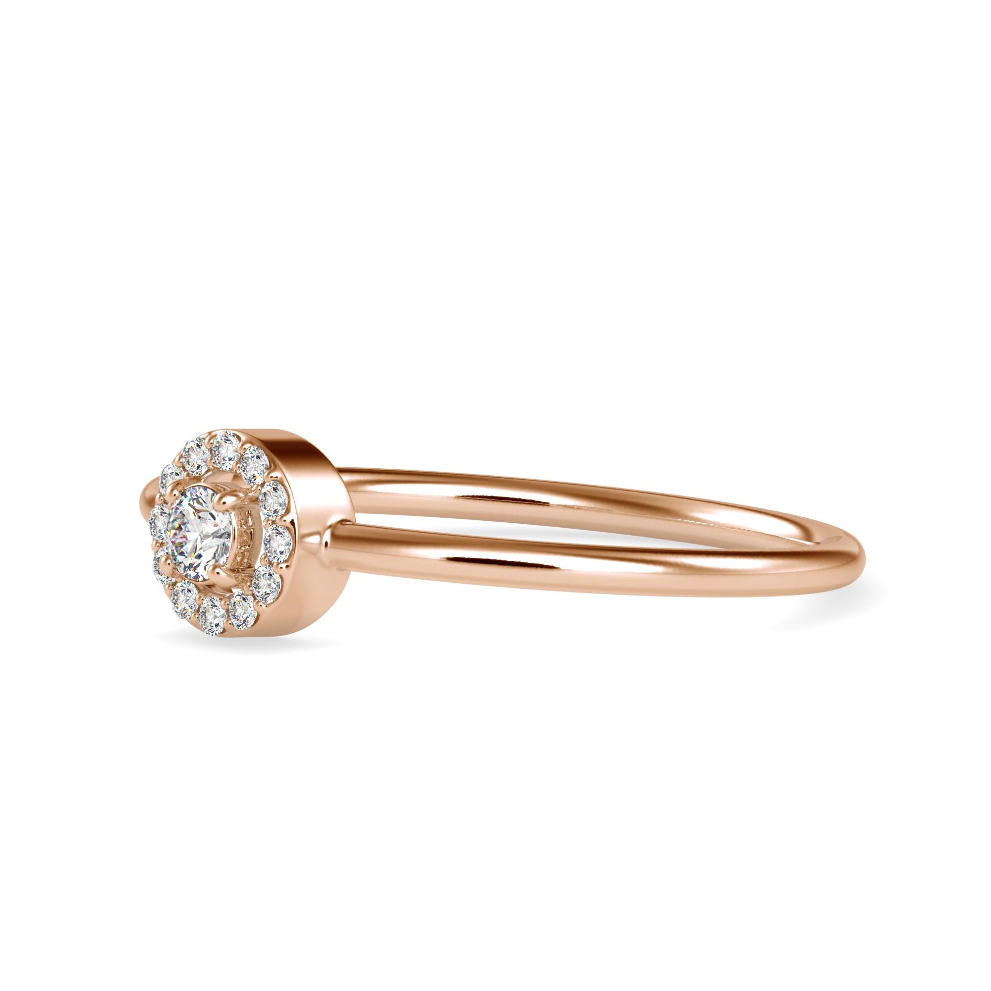 0.11 Carat Diamond 14K Rose Gold Ring
Stamped: 14K 
Total Ring Weight: 1.2 Grams
Center Diamond Weight: 0.06 Carat (F-G Color, VS2-SI1 Clarity) 2.5 Millimeters
Side Diamonds Weight: 0.045 Carat (F-G Color, VS2-SI1 Clarity ), 1.0 Millimeters 
Diamond