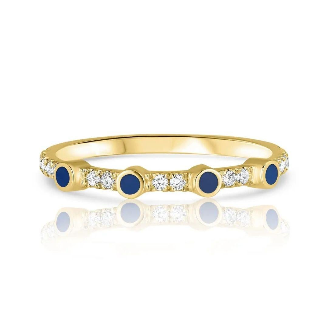 En vente :  Shlomit Rogel Bague empilable en or jaune 14 carats avec émail bleu et diamants 0,11 carat 2