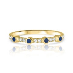 0.11 Carat Diamond Blue Enamel Stacking Ring in 14K Yellow Gold, Shlomit Rogel