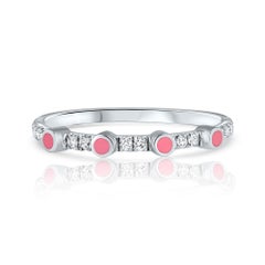 0.11 Carat Diamond Pink Enamel Stacking Ring in 14K White Gold, Shlomit Rogel