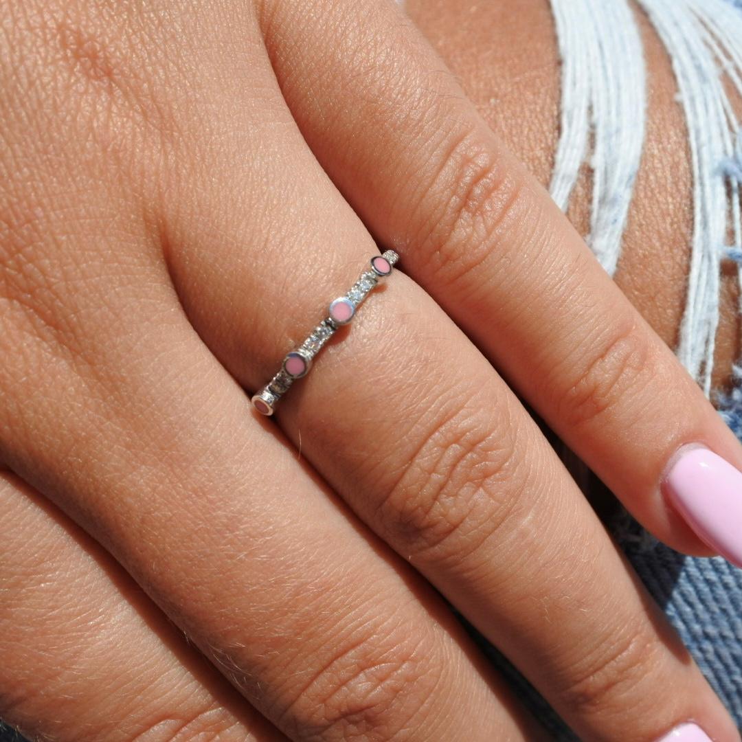For Sale:  0.11 Carat Diamond Pink Enamel Stacking Ring in 14K White Gold, Shlomit Rogel 5