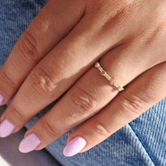 0.11 Carat Diamond Pink Enamel Stacking Ring in 14K Yellow Gold, Shlomit Rogel