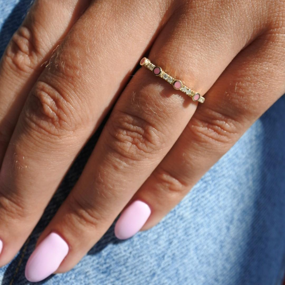 For Sale:  0.11 Carat Diamond Pink Enamel Stacking Ring in 14K Yellow Gold, Shlomit Rogel 5