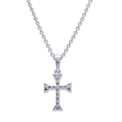 0.11 Carat Diamonds in 14K White Gold Cross Pendant