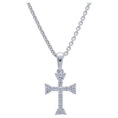 Pendentif croix en or blanc 14 carats et diamants 0,11 carat