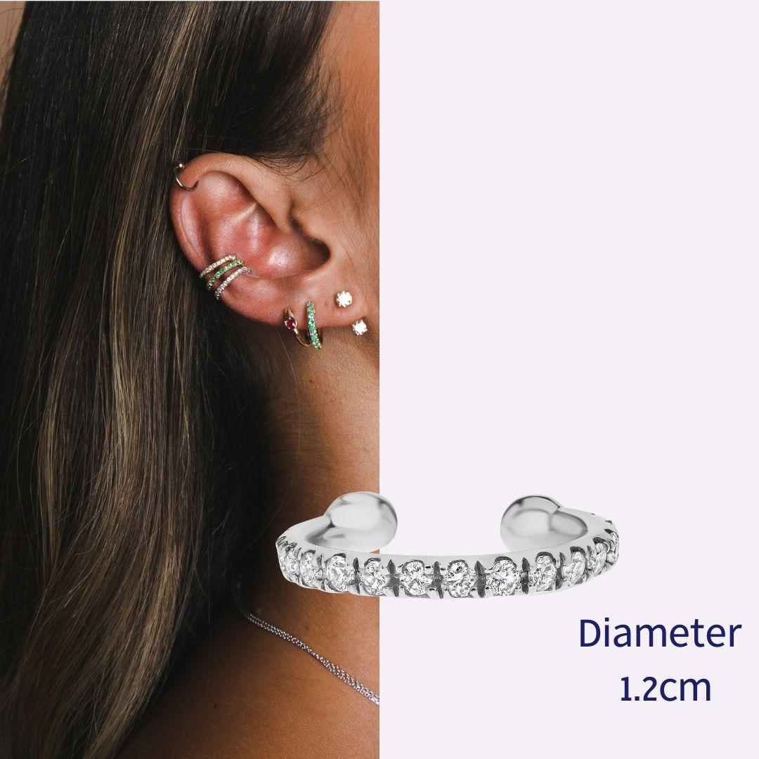 Modern 0.11 Carat Genuine Diamond Helix Cuff Earring in 14K White Gold, Shlomit Rogel For Sale