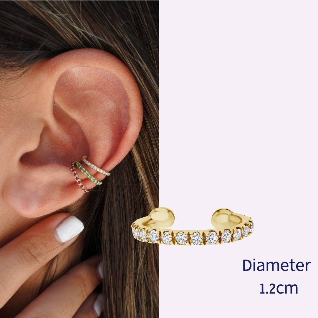 Round Cut 0.11 Carat Genuine Diamond Helix Cuff Earring in 14K Yellow Gold, Shlomit Rogel For Sale