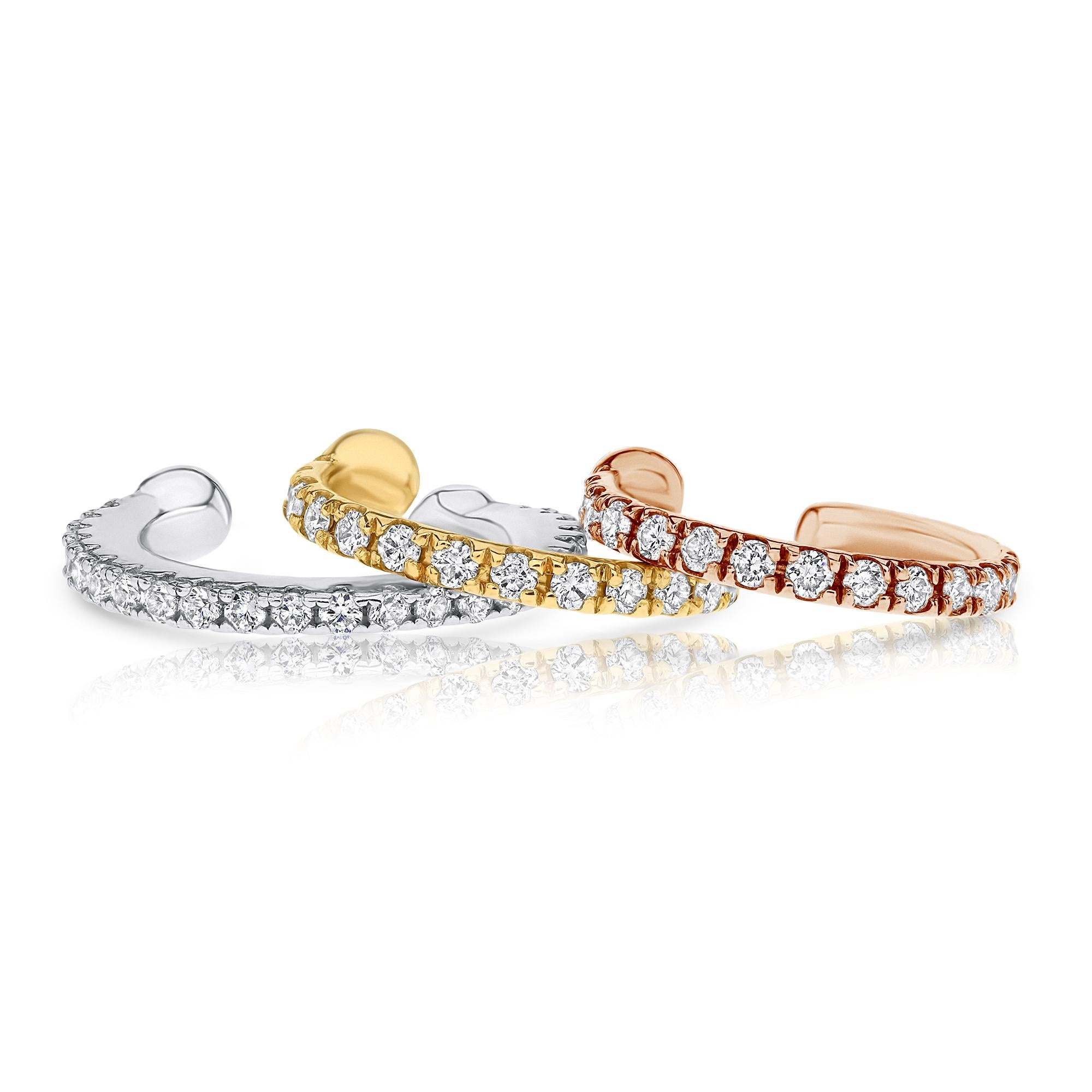 Shlomit Rogel Boucles d'oreilles manchette Helix en or jaune 14 carats et diamants véritables de 0,11 carat Pour femmes en vente