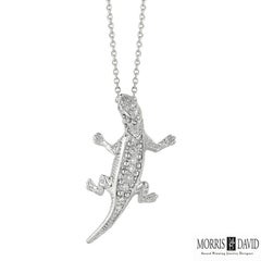 0.11 Carat Natural Diamond Lizard Necklace 14 Karat White Gold G SI