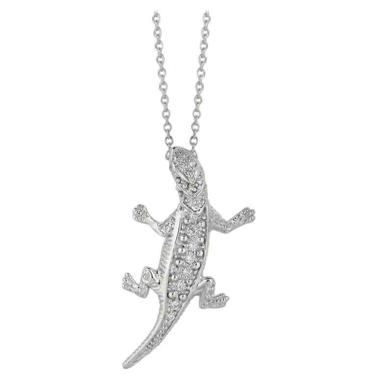 0.11 Carat Natural Diamond Lizard Necklace 14 Karat White Gold G SI