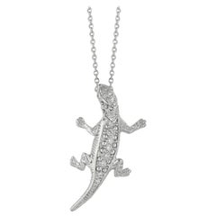 Collier lézard en or blanc 14 carats avec diamants naturels 0,11 carat