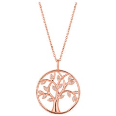 Collier pendentif arbre en or rose 14 carats avec diamants naturels 0,11 carat G SI