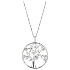 0.11 Carat Natural Diamond Tree Necklace Pendant 14 Karat White Gold G SI