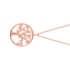 0.11 Carat Natural Diamond Tree Necklace Pendentif 14 Karat Rose Gold G SI
