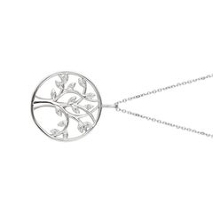 0,11 Karat natürlicher Diamant Baum-Halskette mit Anhänger 14 Karat Weißgold G SI