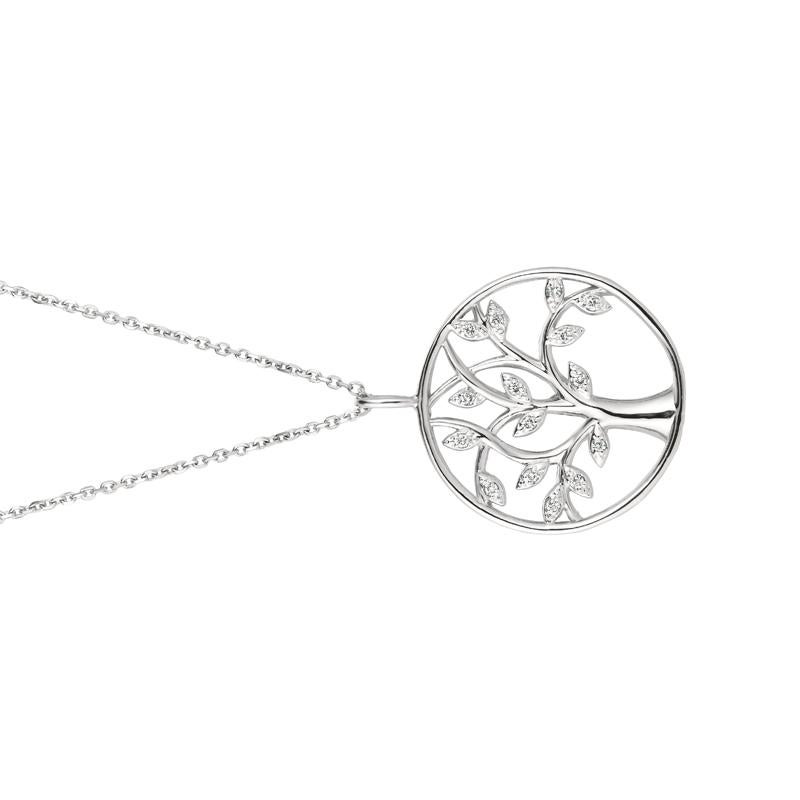 Contemporary 0.11 Carat Natural Diamond Tree Necklace Pendant 14 Karat White Gold G SI For Sale