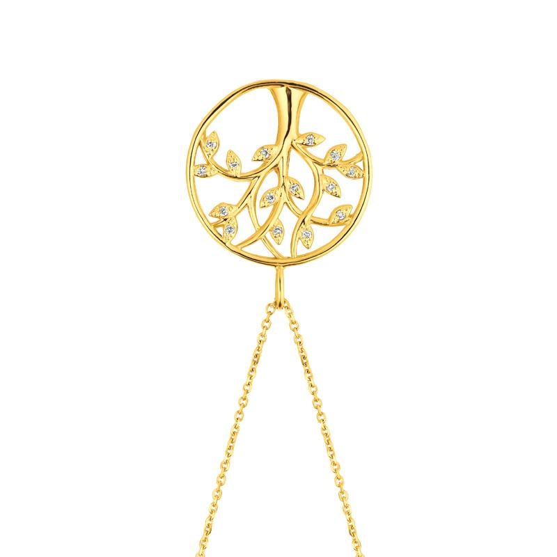 Contemporary 0.11 Carat Natural Diamond Tree Necklace Pendant 14 Karat Yellow Gold G SI For Sale