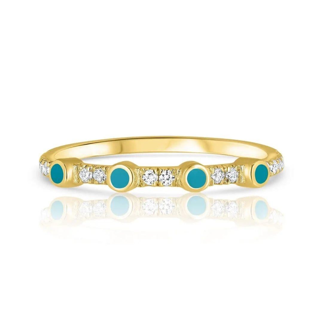 For Sale:  0.11 Carat Pave Diamond Turquoise Enamel Ring in 14K Yellow Gold, Shlomit Rogel 2